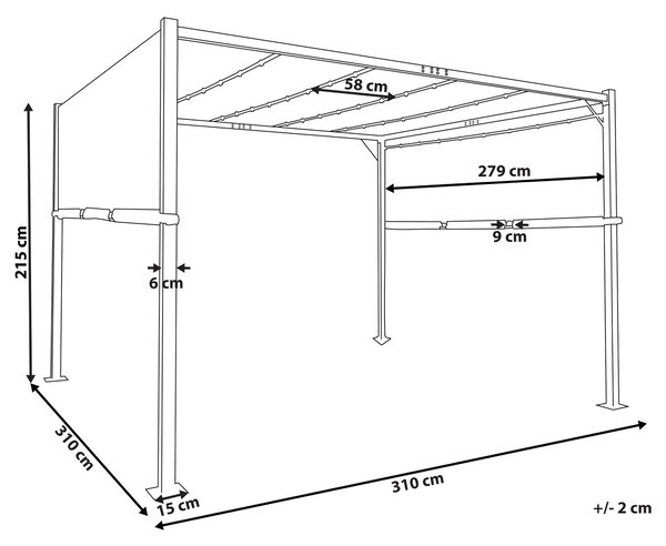 Zahradní pavilon LED PARGA Kov 310 cm 310 cm Tmavě šedá