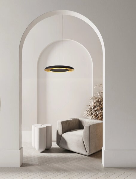 LED stmívatelný černo-zlatý designový lustr Epos – 60 x 310 cm