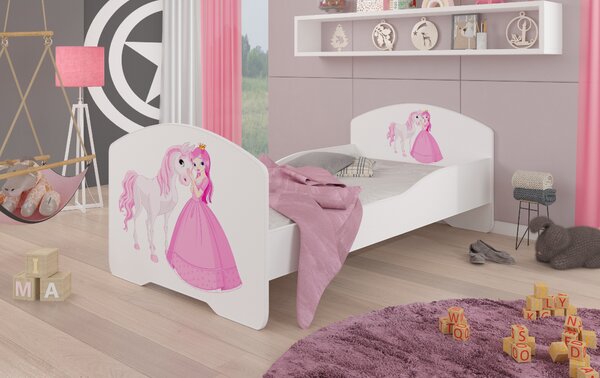 ADRK Postel PEPE PRINCESS AND HORSE, CH-Pep-Prin-Hors-140-E855, 140x70 cm s matrací, bílá/grafika