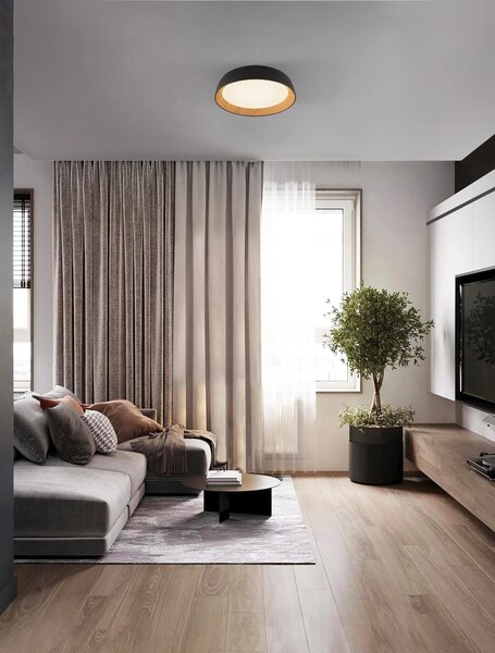 LED stmívatelné černo-dřevěné designové stropní svítidlo Sigi