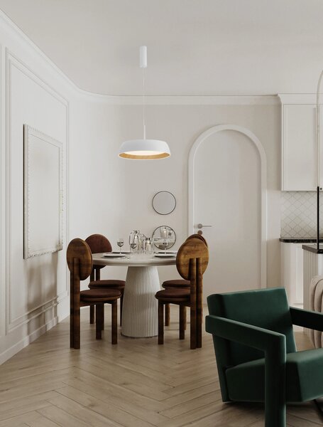 LED stmívatelný bílo-dřevěný moderní lustr Sigi