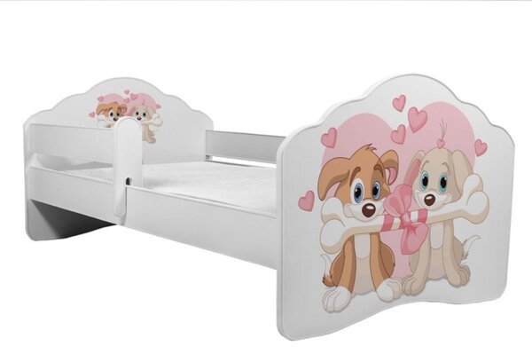 ADRK Postel CASIMO TWO DOGS, CH-Cas-Barri-Two-Dog-140-E095, 140x70 cm se zábradlím a matrací, bílá/grafika