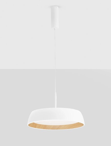LED stmívatelný bílo-dřevěný moderní lustr Sigi
