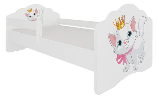 ADRK Postel CASIMO CAT, CH-Cas-Barr-Cat-140-E029, 140x70 cm se zábradlím a matrací, bílá/grafika