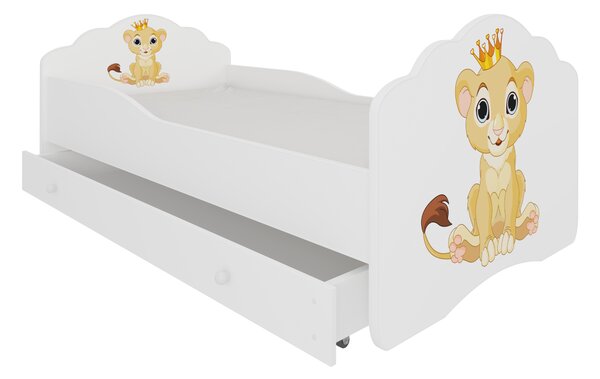 ADRK Postel CASIMO LION, CH-Cas-Lio-140-E107, 140x70 cm se zásuvkou a matrací, bílá/grafika