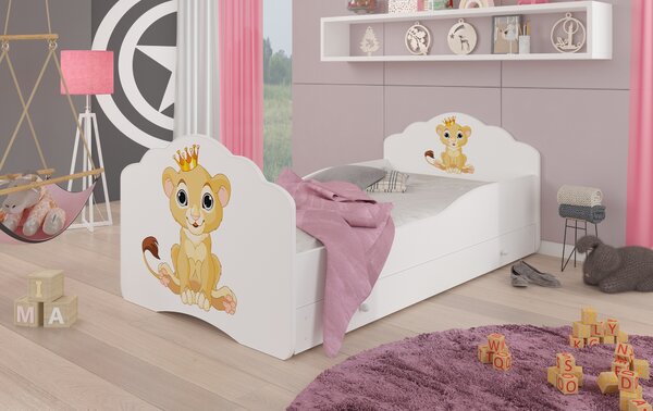 ADRK Postel CASIMO LION, CH-Cas-Lio-140-E107, 140x70 cm se zásuvkou a matrací, bílá/grafika