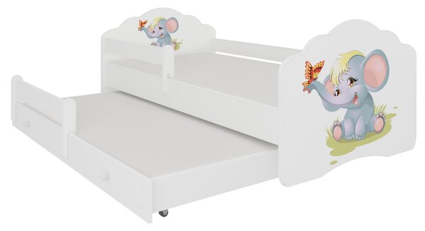 ADRK Rozkládací postel CASIMO II ELEPHANT, CH-Cas-II-Bar-Ele-E104, 160x80 cm se zábradlím a matrací, bílá/grafika