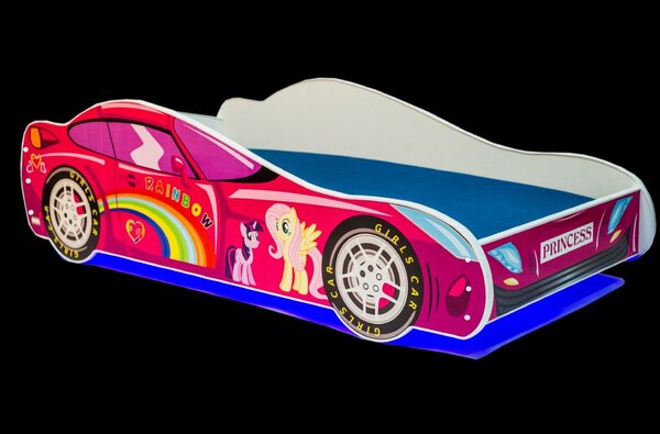 ADRK Postel CAR PINK, CH-CAR-PINK-140+L-S003, 140x70 cm s LED osvětlením a matrací, růžová
