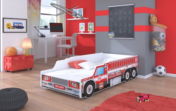 ADRK Postel FIRE TRUCK, CH-Fir-Tru-140-E059, 140x70 cm s matrací, červená
