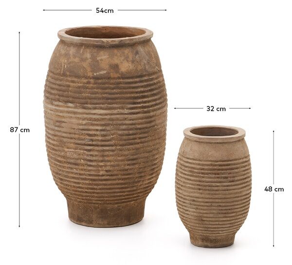 Set dvou přírodních zahradních květináčů Kave Home Llonga Ø 32/54 cm