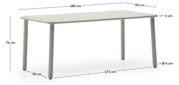 Kave Home Světle zelený kovový zahradní stůl Brai 180 x 90 cm