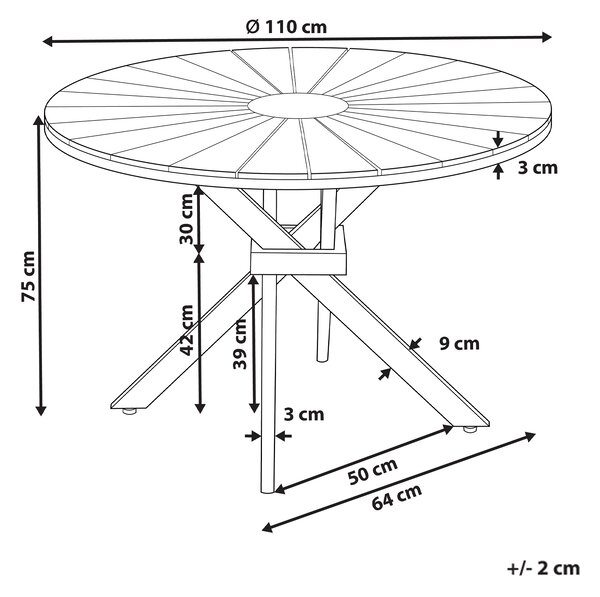 Zahradní jídelní stůl LISSONE 110 cm 110 cm Akáciové dřevo Hnědá