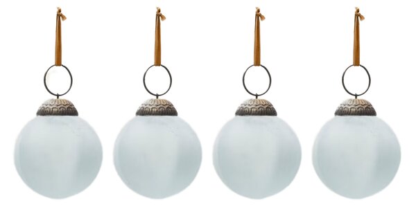 Set čtyř bílých skleněných vánočních ozdob Kave Home Talve 6 cm