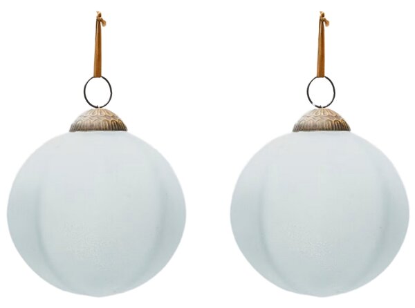 Set dvou bílých skleněných vánočních ozdob Kave Home Talve 10 cm