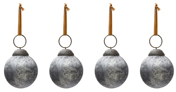 Set čtyř stříbrných skleněných vánočních ozdob Kave Home Blama 6 cm