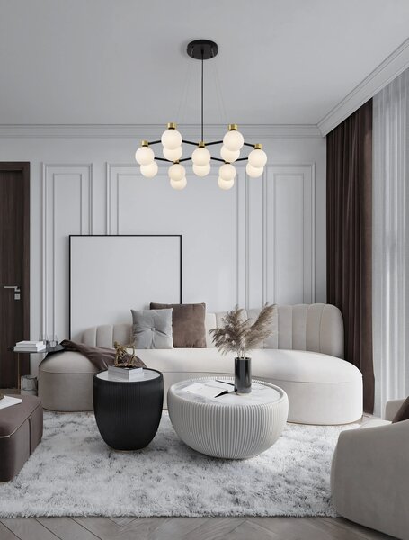 Satina zlato-černo-bílý moderní lustr Ovalino 143 – 73 x 50 x 120 cm