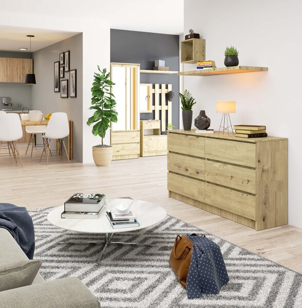 Komoda MELLOOW140, bílý / dub Artisan