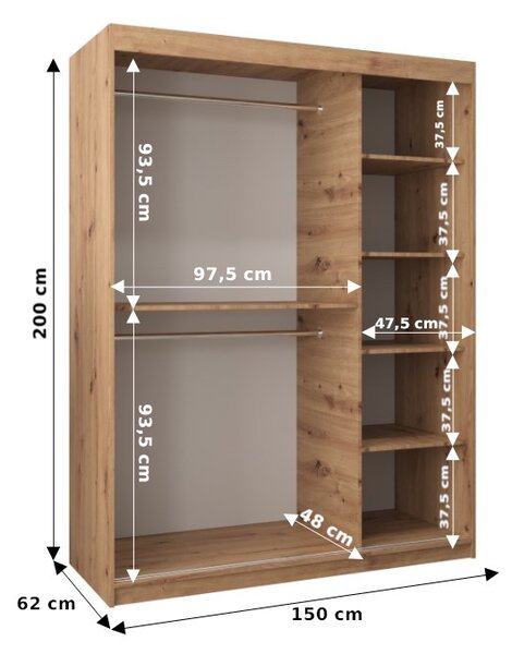 Šatní skříň 150 cm Verika 1 150 (černá + bílá)