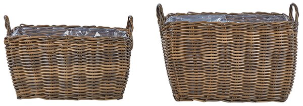 Sada 2 proutěných květináčů ORMOS Umělý ratan 53/59 cm Hnědá