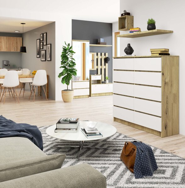 Designová vysoká komoda LIDUŠKA120, dub Artisan / bílá