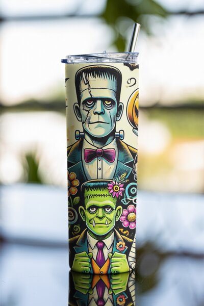 Halloweenské monstrum Frankie | nerezový termohrnek 600ml s kovovým brčkem