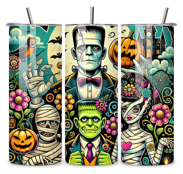 Halloweenské monstrum Frankie | nerezový termohrnek 600ml s kovovým brčkem