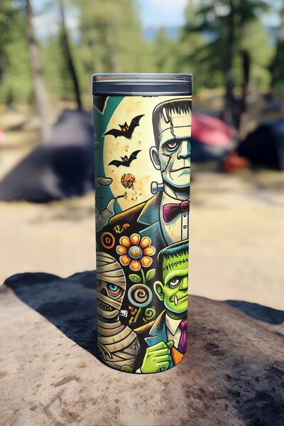 Halloweenské monstrum Frankie | nerezový termohrnek 600ml s kovovým brčkem