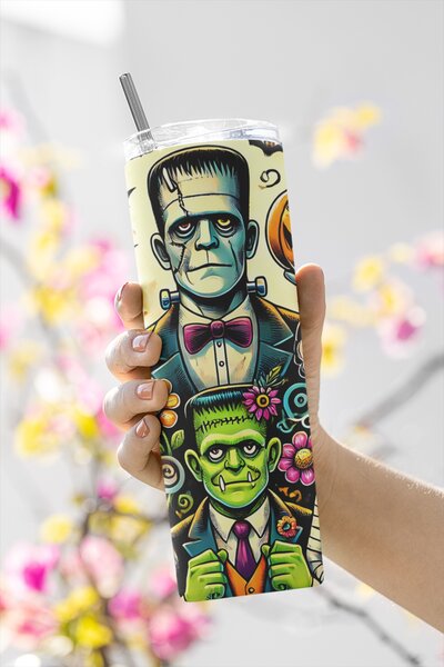 Halloweenské monstrum Frankie | nerezový termohrnek 600ml s kovovým brčkem