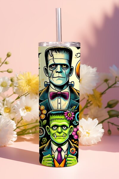 Halloweenské monstrum Frankie | nerezový termohrnek 600ml s kovovým brčkem