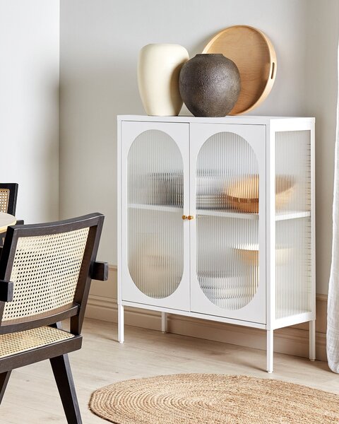 Prosklená komoda SARRE 90 cm Kov Bílá