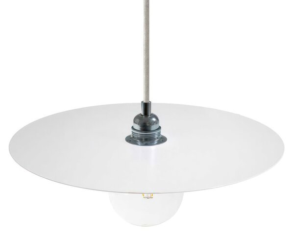 Creative cables Závěsná lampa s textilním kabelem, kovovými detaily s velkým kruhovým stínidlem Barva: Bílá