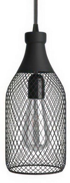 Creative cables Závěsná lampa s textilním kabelem, stínidlem tvaru lahve jéroboam a kovovými detaily Barva: Černá