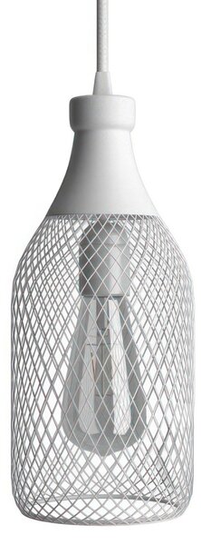 Creative cables Závěsná lampa s textilním kabelem, stínidlem tvaru lahve jéroboam a kovovými detaily Barva: Bílá