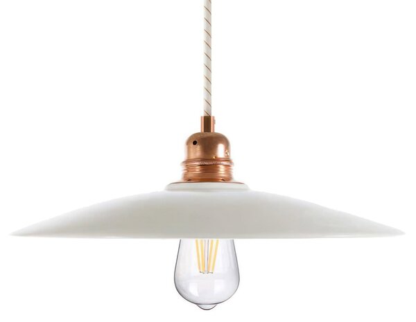 Creative cables Závěsná lampa s textilním kabelem, keramickým stínidlem a kovovými detaily Barva: Lesklá bílá