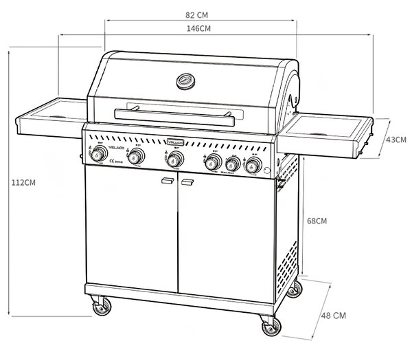 BPS-koupelny Plynový BBQ gril s boční plotýnkou a poličkou - ZEUS-D, 5+1 hořáků