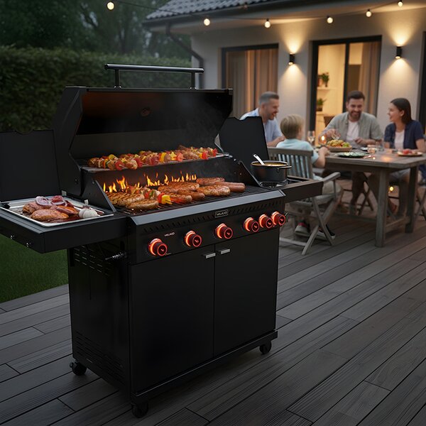 BPS-koupelny Plynový BBQ gril s boční plotýnkou a poličkou - ZEUS-D, 5+1 hořáků