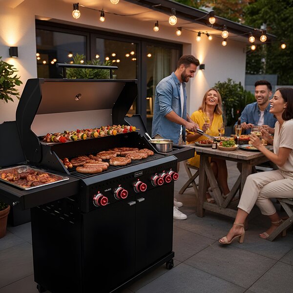 BPS-koupelny Plynový BBQ gril s boční plotýnkou a poličkou - ZEUS-D, 5+1 hořáků