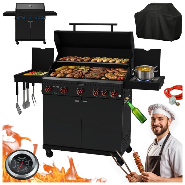 BPS-koupelny Plynový BBQ gril s boční plotýnkou a poličkou - ZEUS-D, 5+1 hořáků