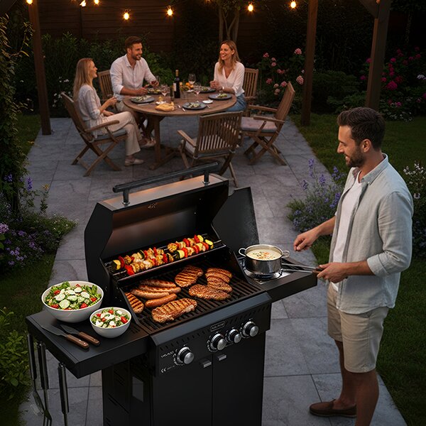 BPS-koupelny Plynový BBQ gril s boční plotýnkou a poličkou - ZEUS-B, 3+1 hořáků