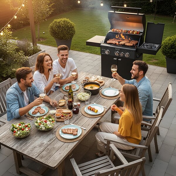 BPS-koupelny Plynový BBQ gril s boční plotýnkou a poličkou - ZEUS-B, 3+1 hořáků