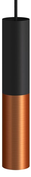 Creative cables Závěsná lampa doplněná o textilní kabel a dvojité stínidlo Tub-E14 Barva: Černá-matná měď