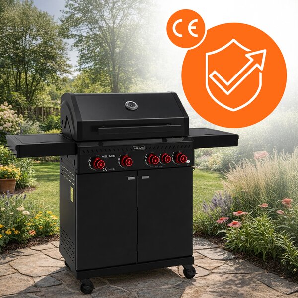 BPS-koupelny Plynový BBQ gril s boční plotýnkou a poličkou - ZEUS-C, 4+1 hořák