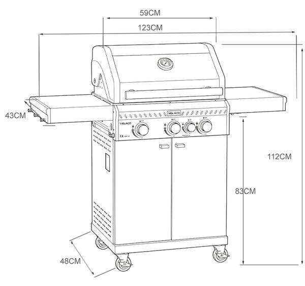 BPS-koupelny Plynový BBQ gril s boční plotýnkou a poličkou - ZEUS-B, 3+1 hořáků