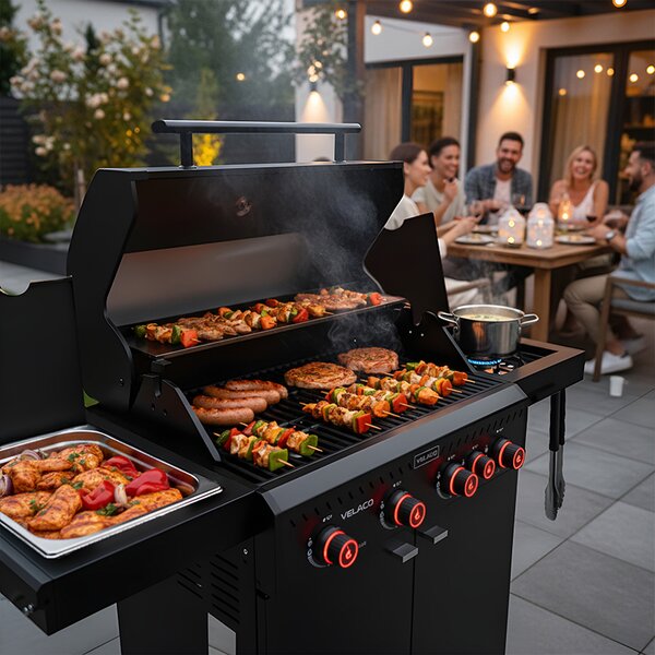 BPS-koupelny Plynový BBQ gril s boční plotýnkou a poličkou - ZEUS-C, 4+1 hořák