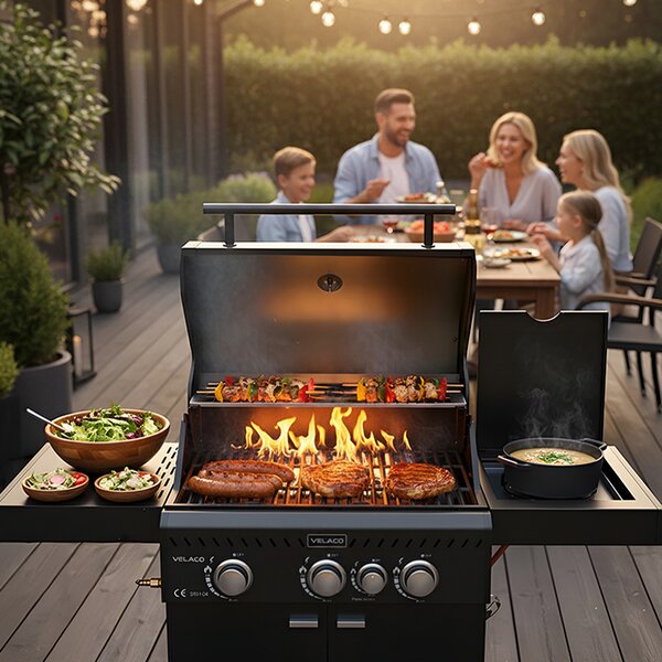 BPS-koupelny Plynový BBQ gril s boční plotýnkou a poličkou - ZEUS-B, 3+1 hořáků