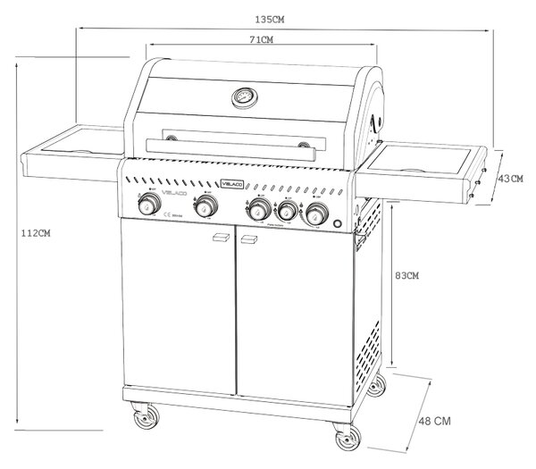 BPS-koupelny Plynový BBQ gril s boční plotýnkou a poličkou - ZEUS-C, 4+1 hořák