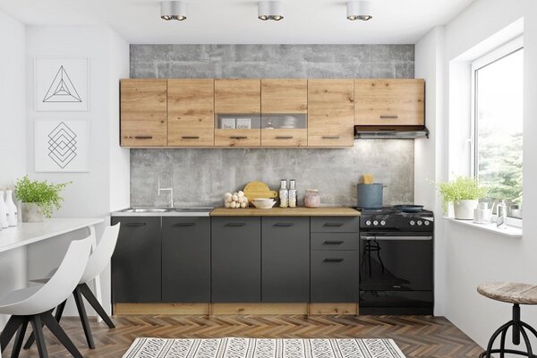 Halmar Kuchyňská linka PERLA 260 dub artisan/tmavě šedá