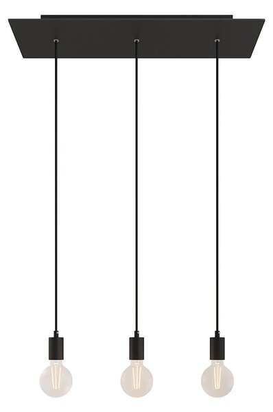 Creative cables Závěsná lampa se 3 světly, s obdélníkovým XXL baldachýnem Rose-one, textilním kabelem a kovovými komponenty Barva: Matný černý dibond