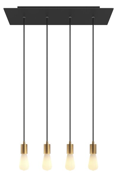 Creative cables Závěsná lampa se 4 světly, s obdélníkovým XXL baldachýnem Rose-one, textilním kabelem a kovovými komponenty Barva: Matný černý dibond