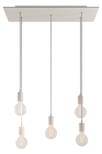 Creative cables Závěsná lampa s 5 světly, s obdélníkovým XXL baldachýnem Rose-one, textilním kabelem a kovovými komponenty Barva: Matný bílý dibond
